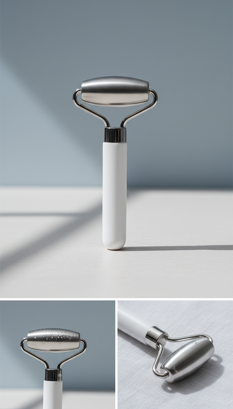 White Ice Facial Roller, Stainless Steel